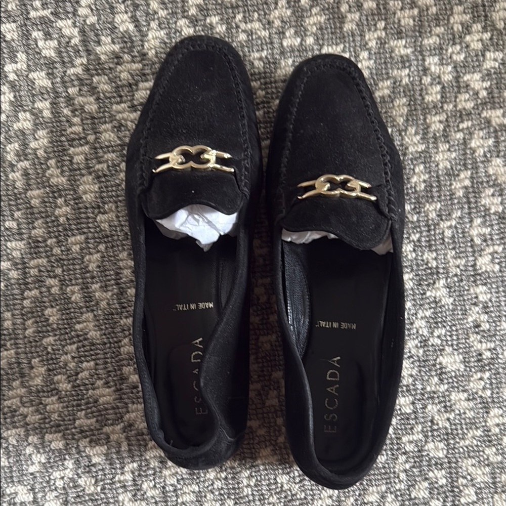 Escada Black and Gold Flats for Versatile Elegance